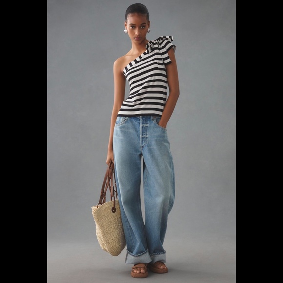 NWT Anthropologie Maeve Striped One-Shoulder Bow Top - Picture 5 of 16